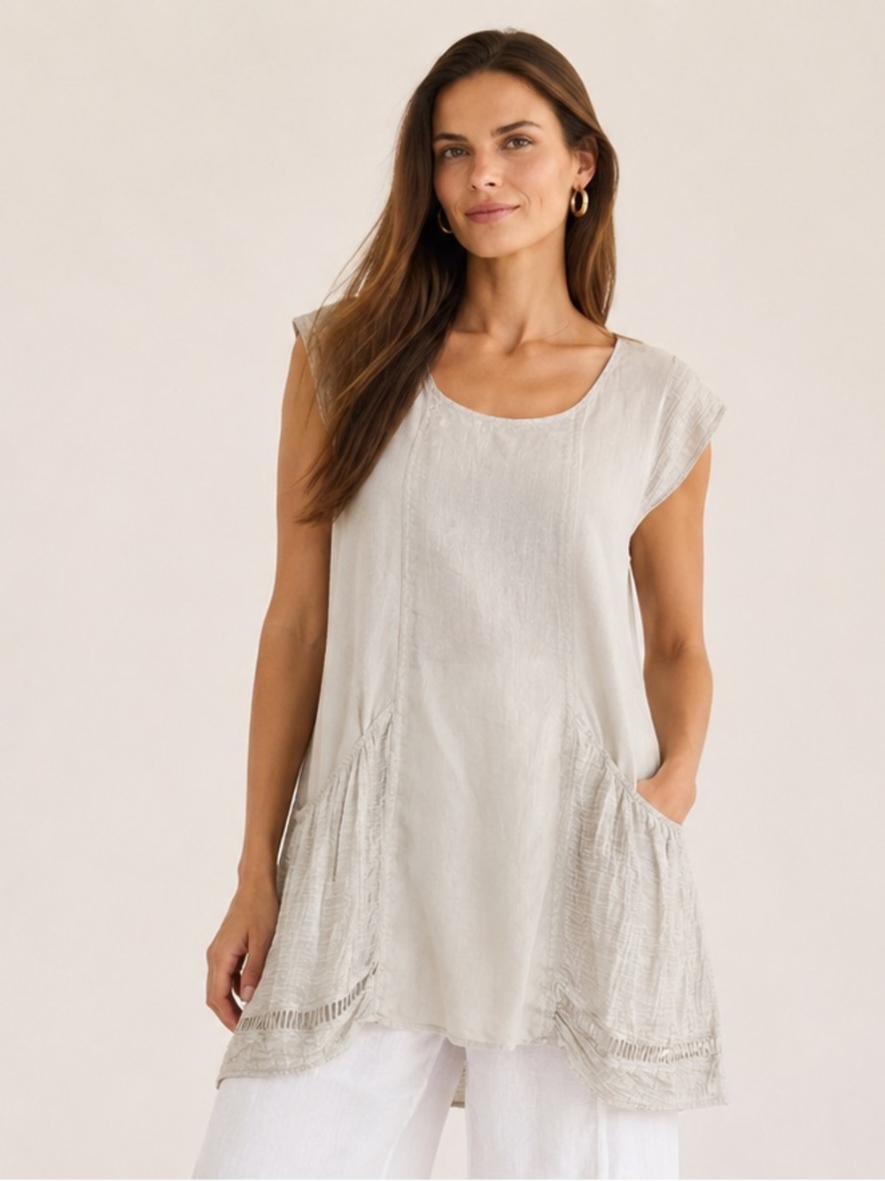 XCVI ivory linen tunic size medium flowy lagenlook oversized coastal beach